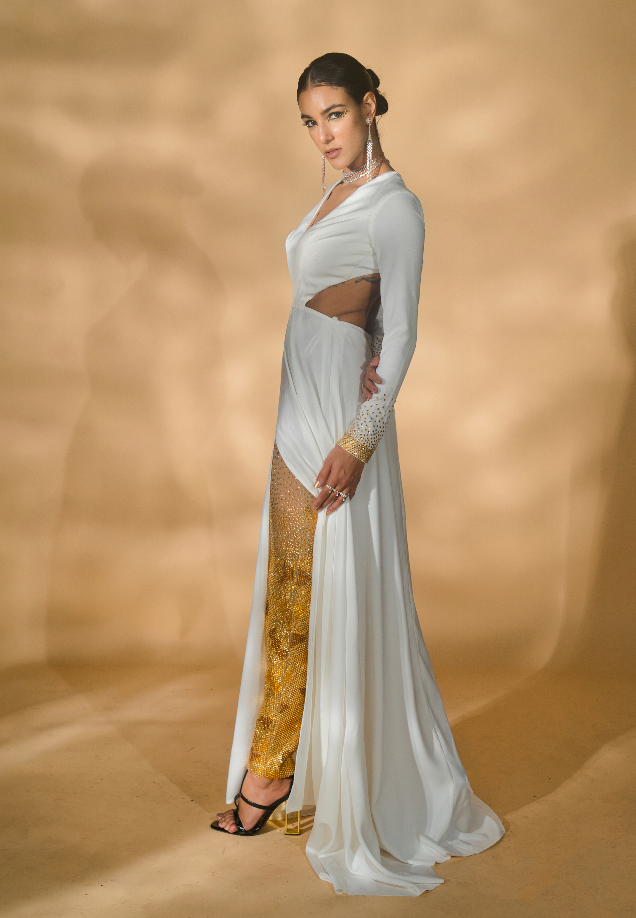 Cut-Out Anarkali with Rhinestone Encrusted Leggings