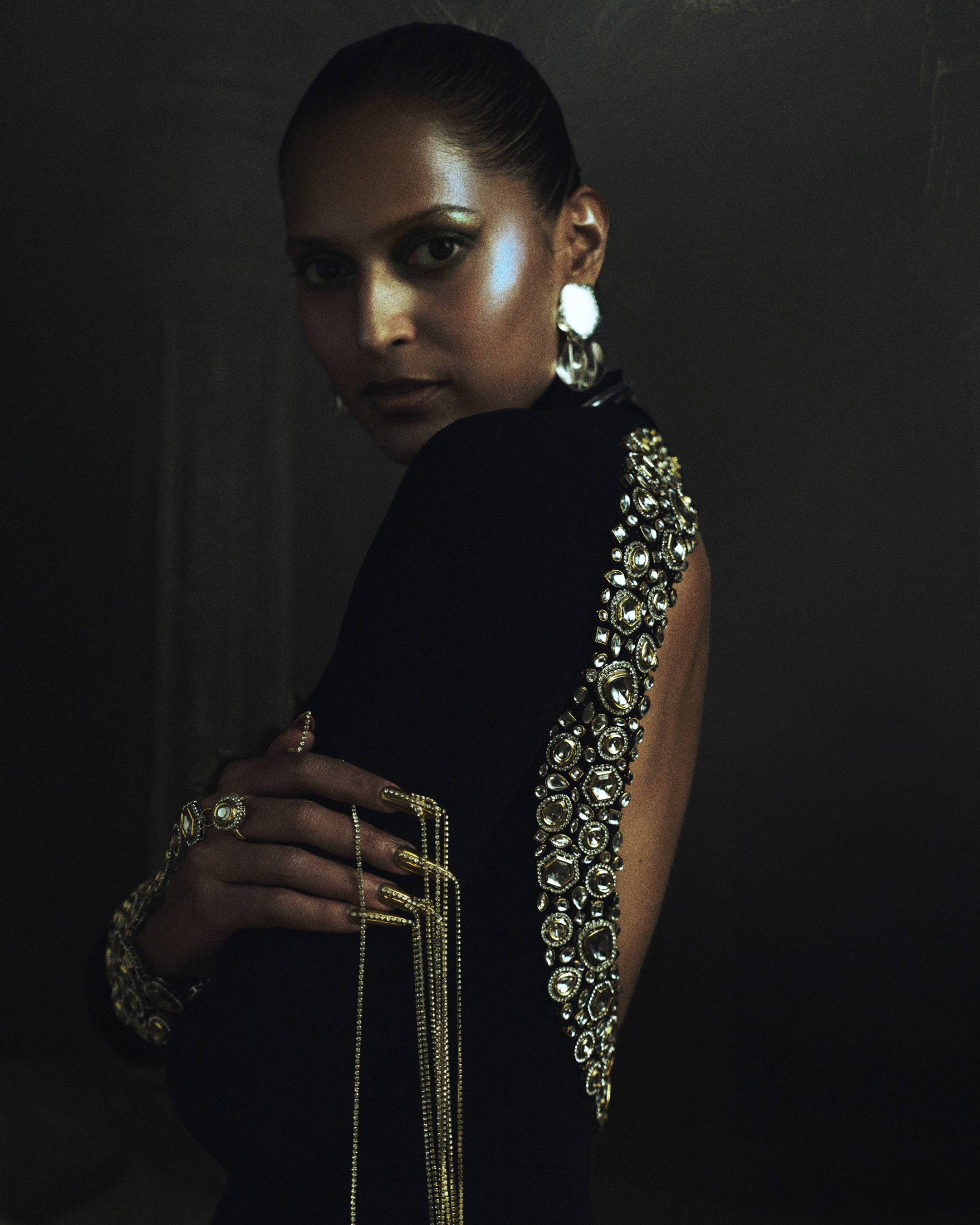 Black Back Open Kundan Anarkali Set