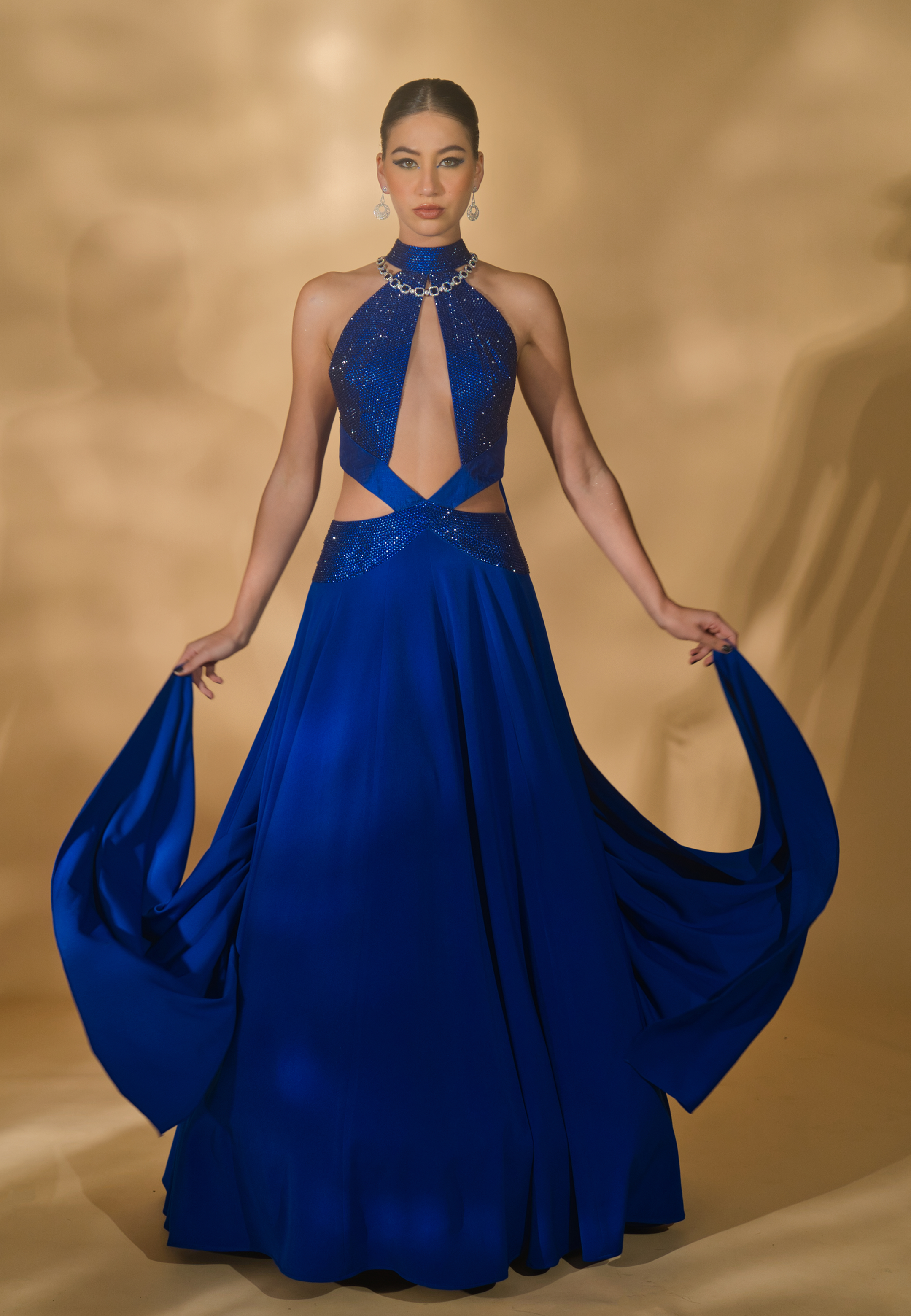 Rhinestone Encrusted Cut-Out Anarkali with Attached Dupatta