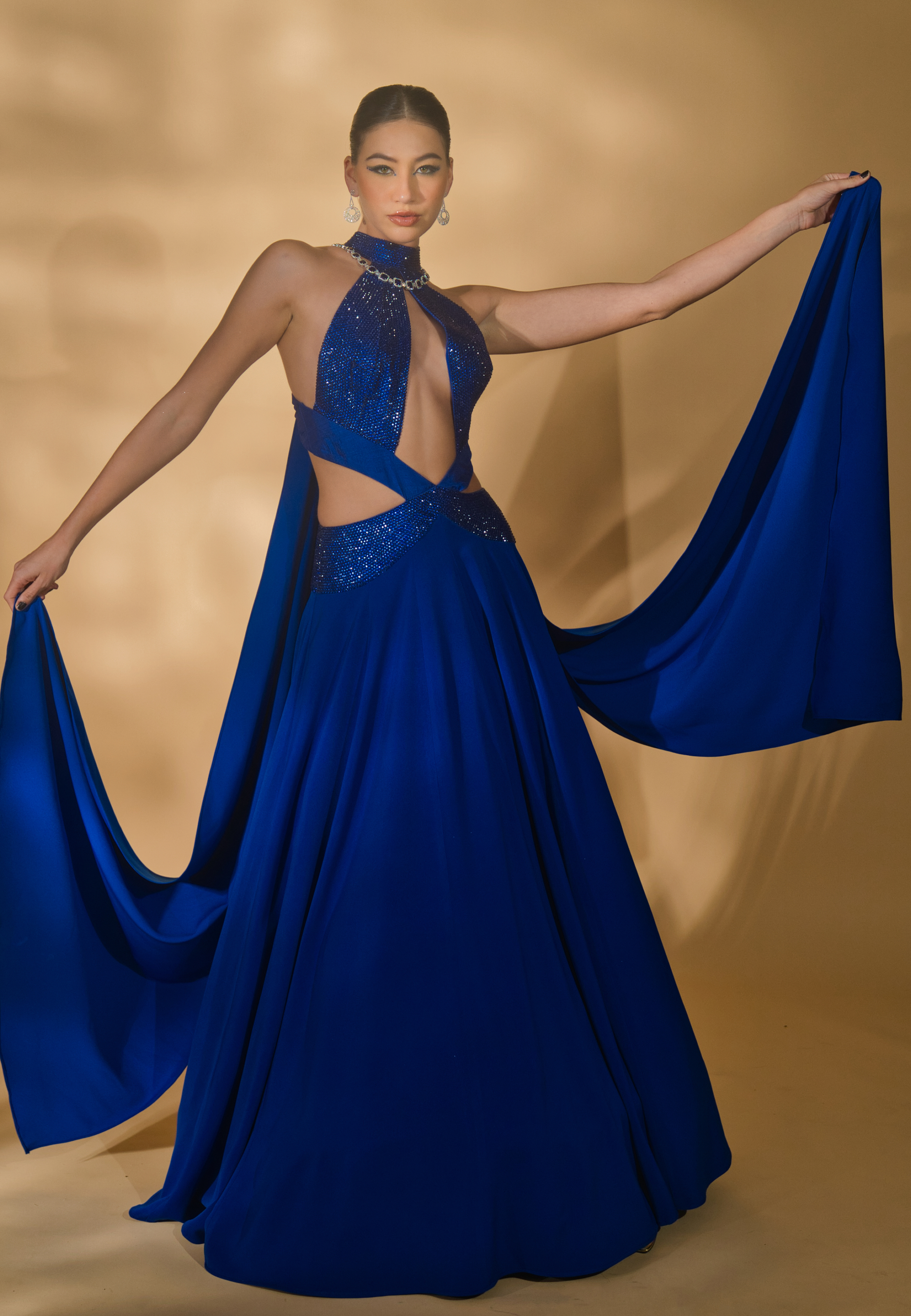Rhinestone Encrusted Cut-Out Anarkali with Attached Dupatta