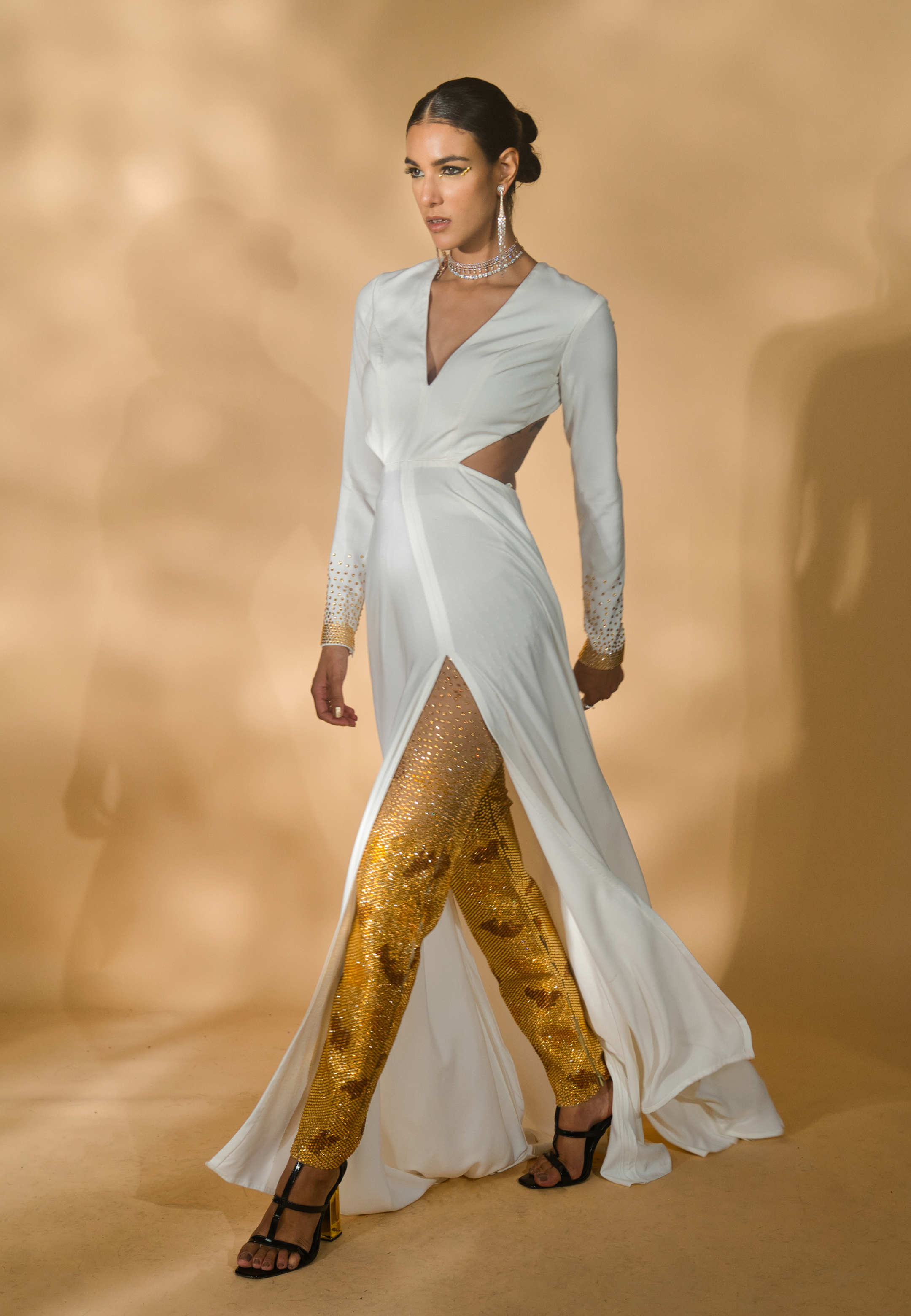Cut-Out Anarkali with Rhinestone Encrusted Leggings