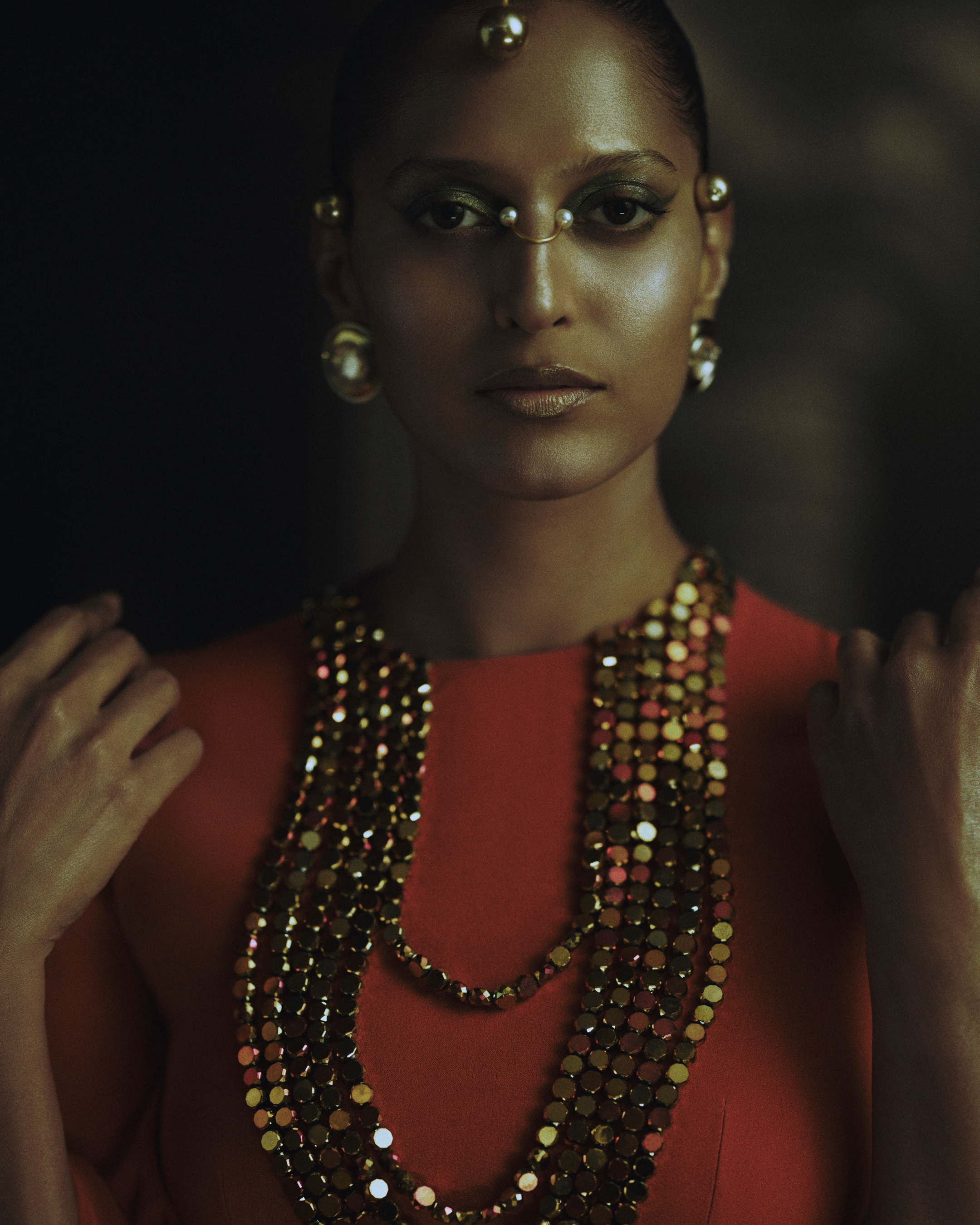 Rust Metallic Bead Necklace Kaftan