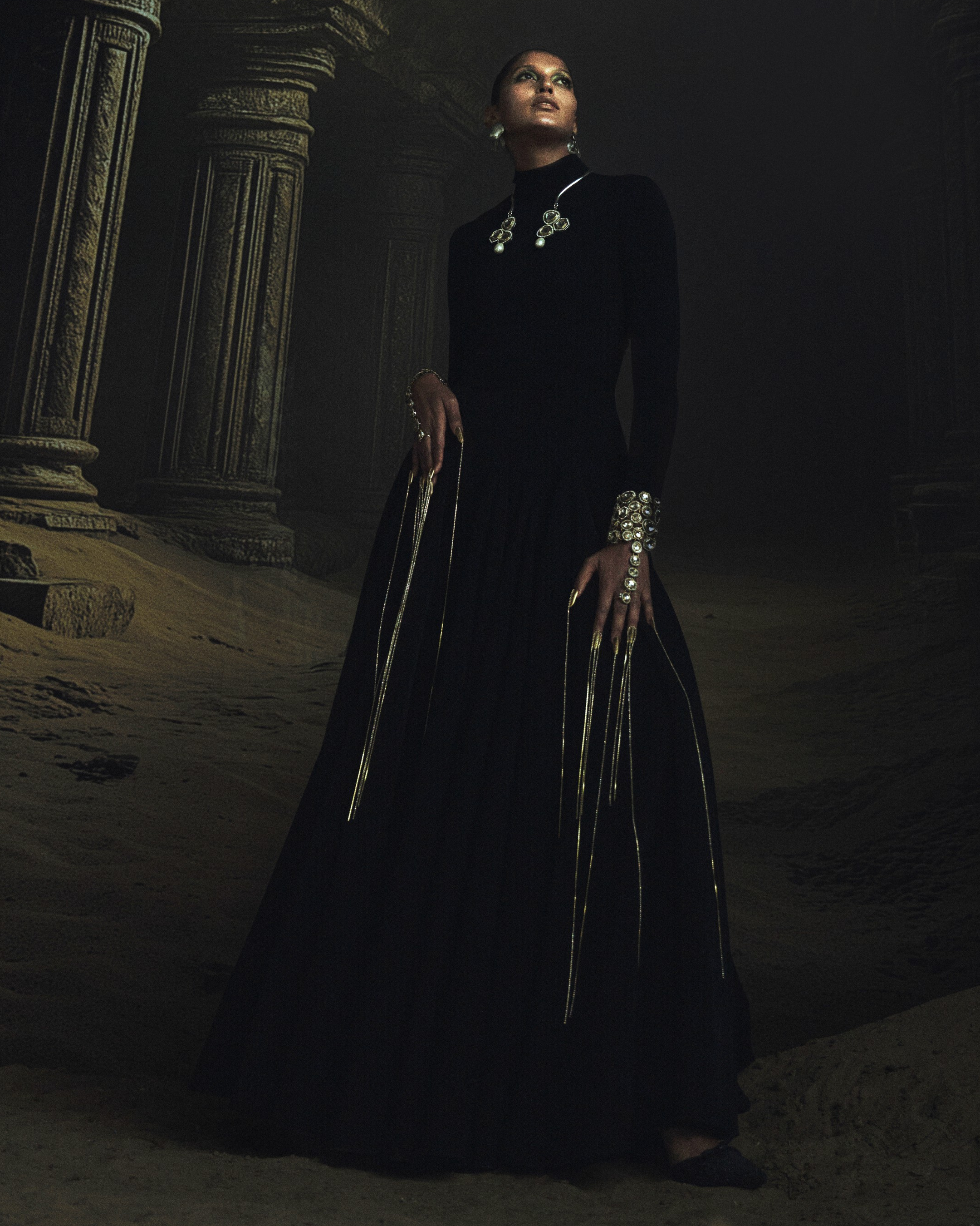 Black Back Open Kundan Anarkali Set