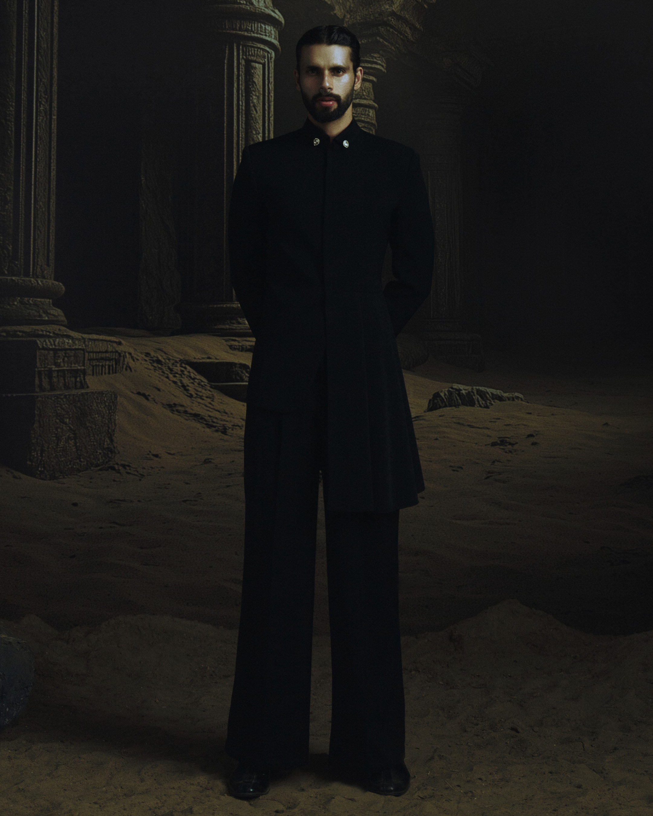 Black Kundan Bandhgala Jacket + Pants